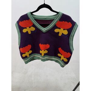 Oversize Cropped Flower Sweater Vest